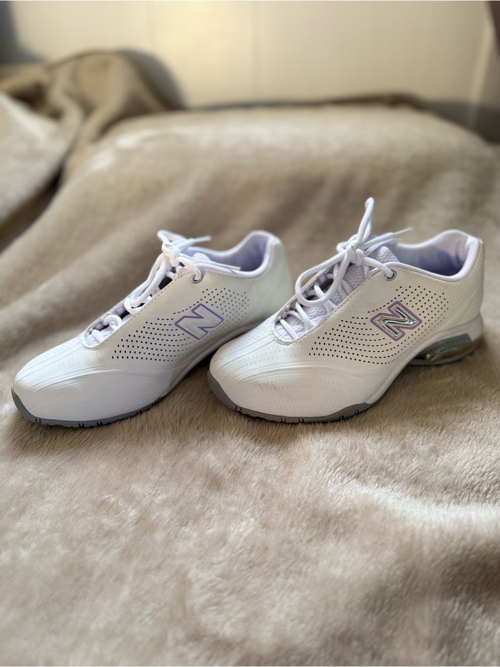 New Balance White Sneakers with Lavender Accents